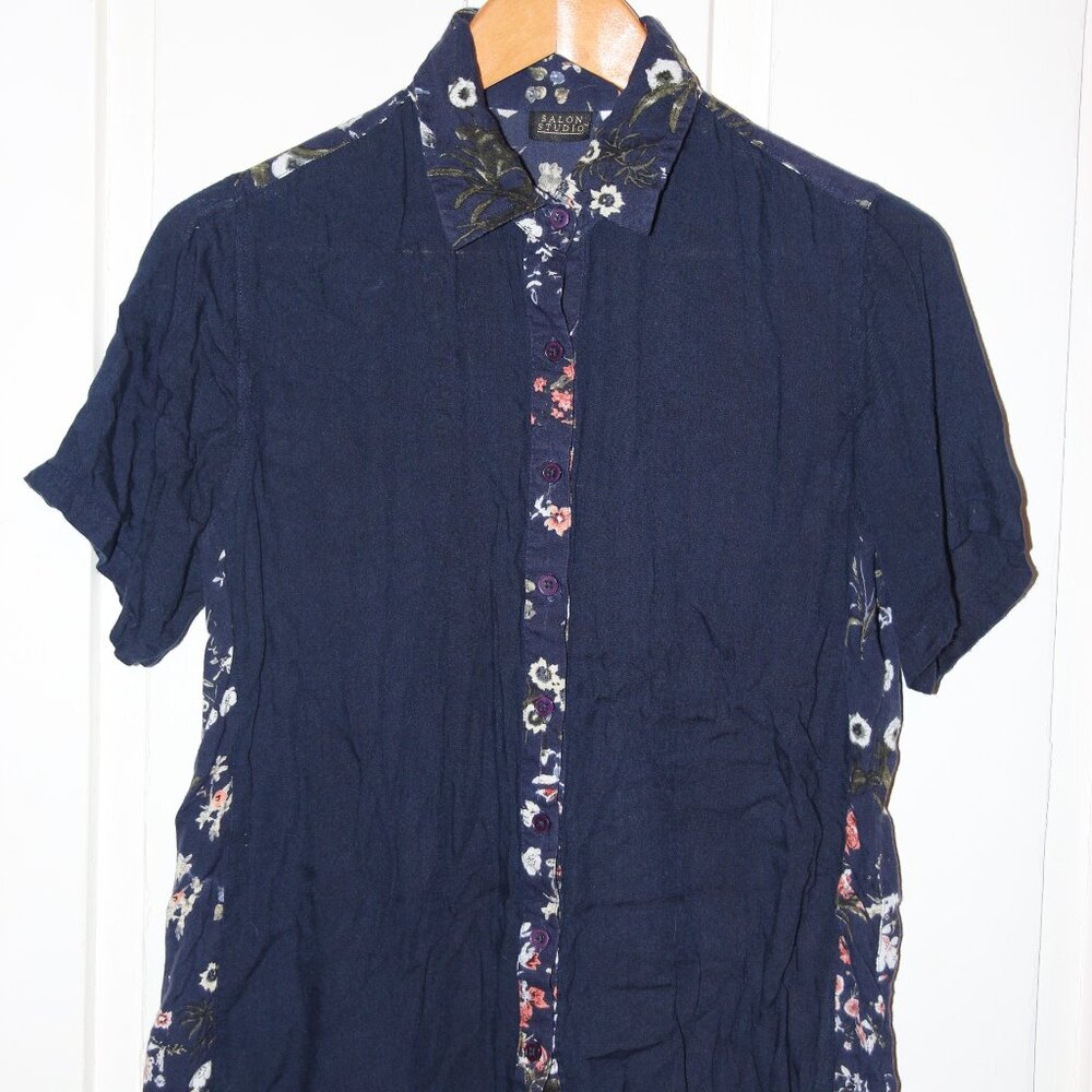 Salon Studio Medium Floral Blue Button Down Shirt
